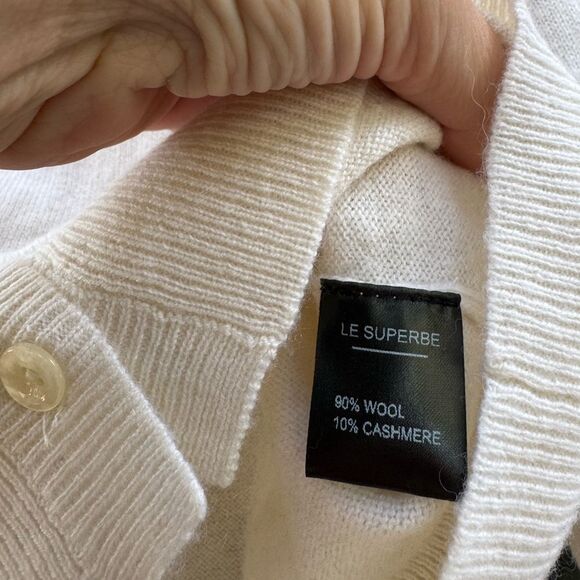 LE SUPERBE Women's Hailey Cropped Wool-blend Cardigan in  Ivory Size Medium - Picture 5 of 6